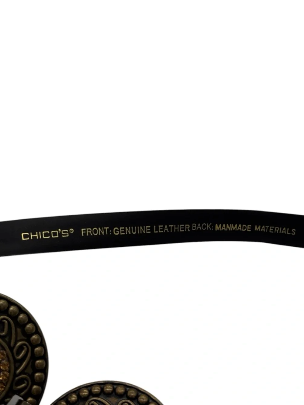 Chico’s Western Leather Belt Brown Bronze Concho Medallion Statement Sz SM